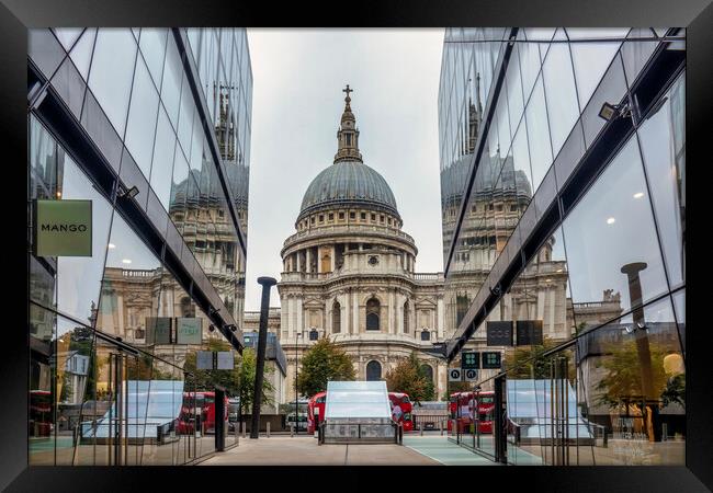 St Pauls Cathedral with reflection from glass wall Framed Print by Shafiq Khan