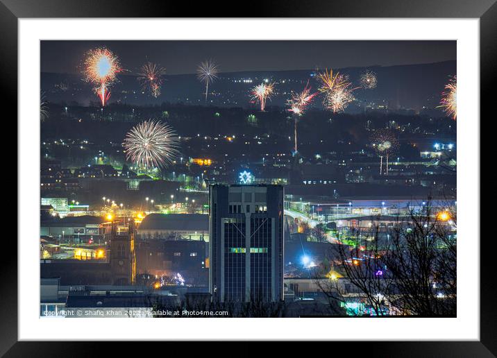 Fireworks over Blackburn on New Years Day Framed Mounted Print by Shafiq Khan