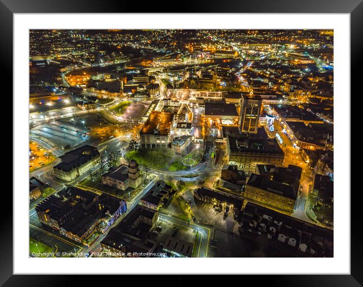 Aerial view of Blackburn at Night Framed Mounted Print by Shafiq Khan