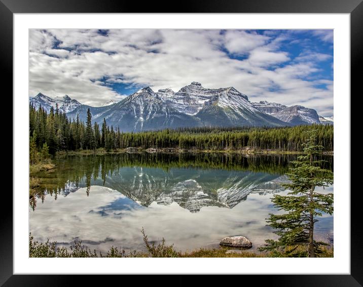 Mountain reflections in lake Framed Mounted Print by Chantal Cooper