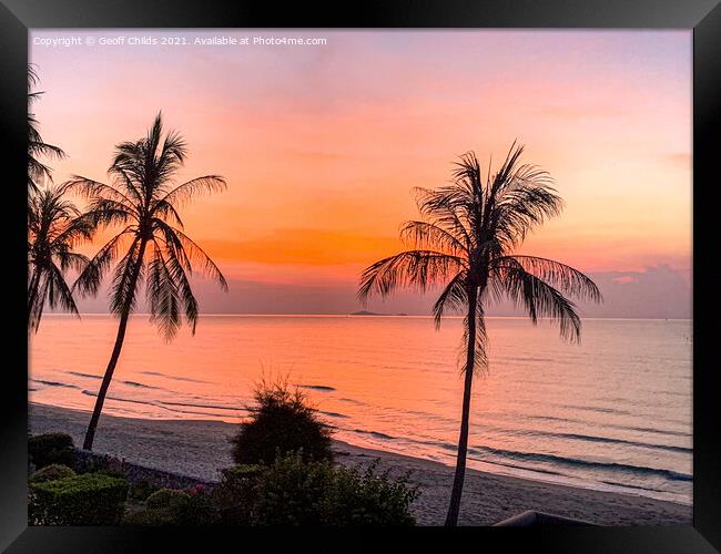 A picturesque tropical crimson coastal sunrise sea Framed Print by Geoff Childs
