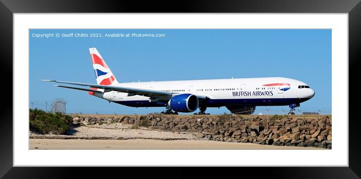 British Airways passenger jet aircraft taxiing. Framed Mounted Print by Geoff Childs