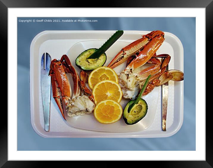 A platter of freshly caught and cooked Blue Swimme Framed Mounted Print by Geoff Childs