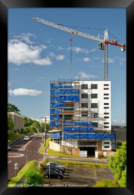 Working construction crane. Scenic building landscape.  Framed Print by Geoff Childs