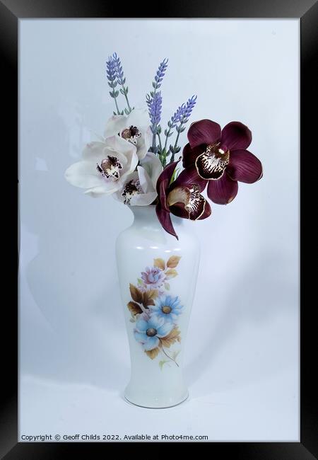  White and purple Cymbidium Orchids (Boat Orchids) Framed Print by Geoff Childs