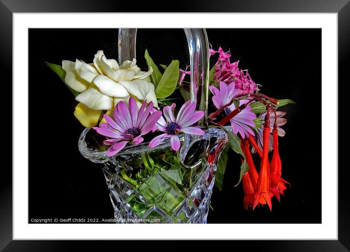  Cut Glass Vase full of mixed colourful fresh flowers.  Framed Mounted Print by Geoff Childs