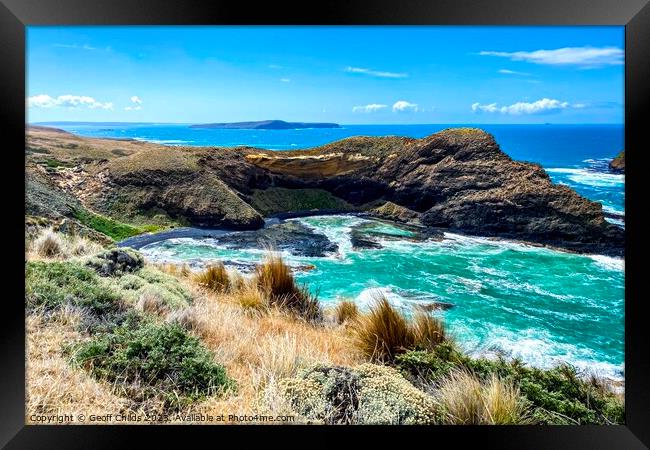 Colourful seascape of the wild rugged and scenic West Coast of T Framed Print by Geoff Childs