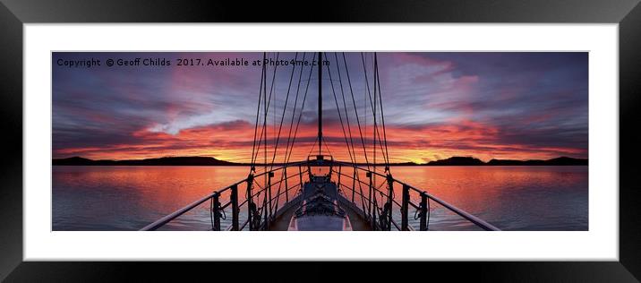 Nautical Crimson  Sunrise with Boat  Framed Mounted Print by Geoff Childs