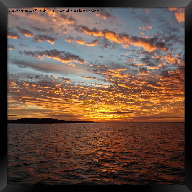 Orange Sunset Seascape, Lake Macquarie. Framed Print by Geoff Childs