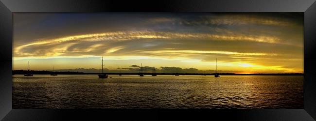 Yellow cloudy coastal nautical Sunset Seascape panorama.  Framed Print by Geoff Childs