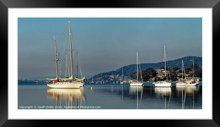 Gosford waterfront Yacht Reflections.  Framed Mounted Print by Geoff Childs