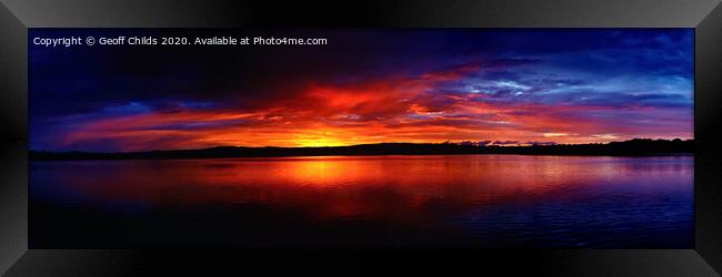 Dramatic colourful cloudy ocean sunrise. Framed Print by Geoff Childs