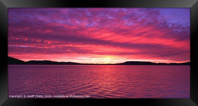 Magenta coloured altostratus cloudy Sunrise. Framed Print by Geoff Childs