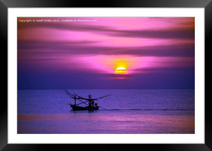  Seascape with fishing boat, Thailand. Framed Mounted Print by Geoff Childs