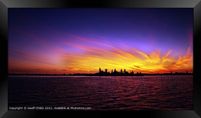 Purple and gold sunrise waterscape. Framed Print by Geoff Childs