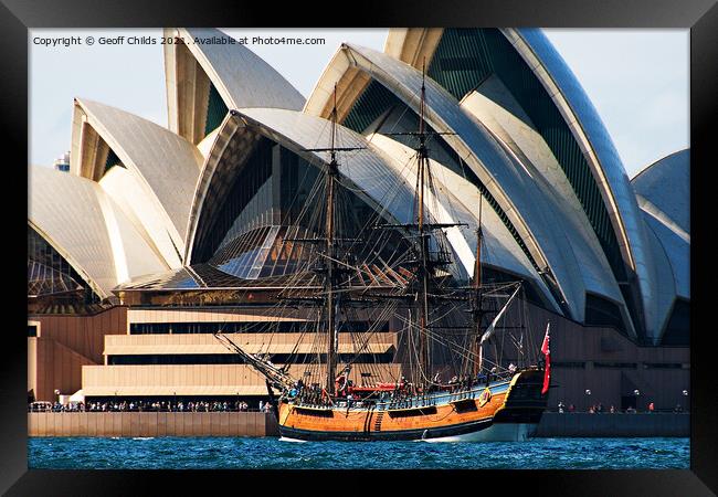 Tall Ship Endeavour and Sydney Opera House. Framed Print by Geoff Childs