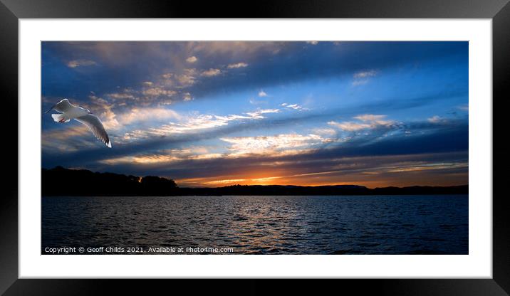 Striking Sunset Seascape with Seagull. Framed Mounted Print by Geoff Childs