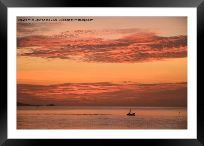 Orange tropical sunrise seascape. Thailand. Framed Mounted Print by Geoff Childs