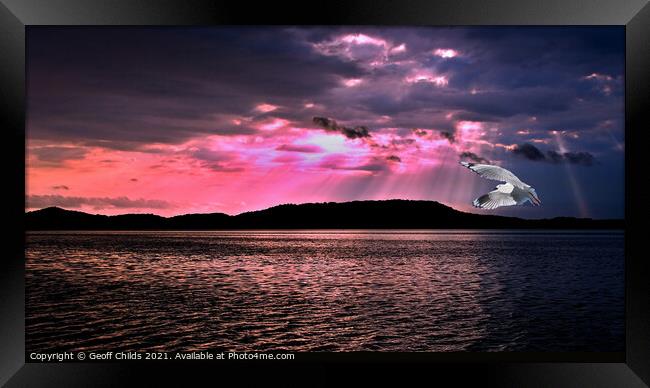  Sunrise Sunbeams Seascape Reflections, Gosford. Framed Print by Geoff Childs