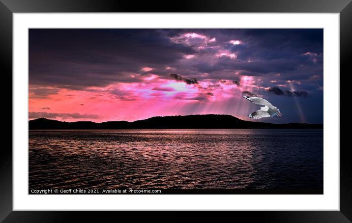  Sunrise Sunbeams Seascape Reflections, Gosford. Framed Mounted Print by Geoff Childs