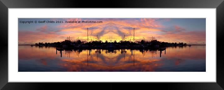 Nautical sunrise waterscape silhouette reflections. Framed Mounted Print by Geoff Childs