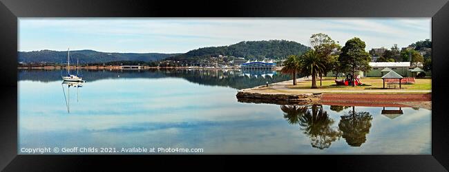 Park Reflections Waterscape Panorama, Gosford. Framed Print by Geoff Childs