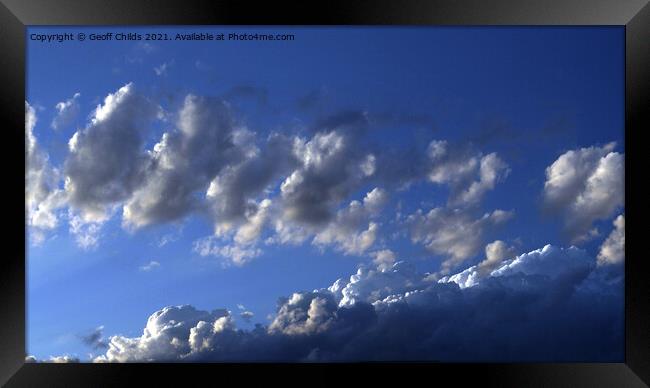 White Cumulus Cloud in Blue Sky Framed Print by Geoff Childs