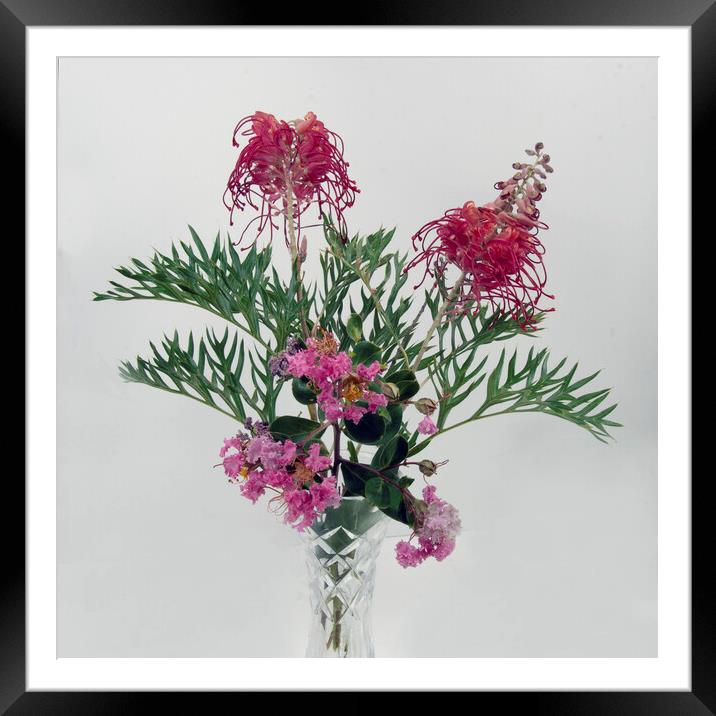 Grevillea and Lantana blooms in a vase. Framed Mounted Print by Geoff Childs