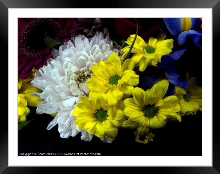 Beautiful bunch of mixed isolated flower blooms. Framed Mounted Print by Geoff Childs