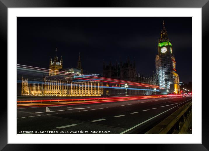 London bus across Westminster Bridge Framed Mounted Print by Joanna Pinder