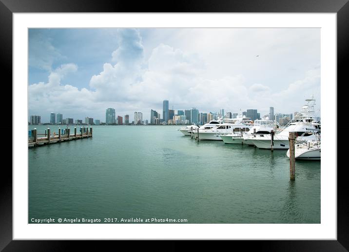 Miami view from marina Framed Mounted Print by Angela Bragato