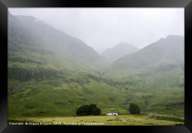 Foggy view of the Scottish Highlands in Glen Coe Framed Print by Angela Bragato