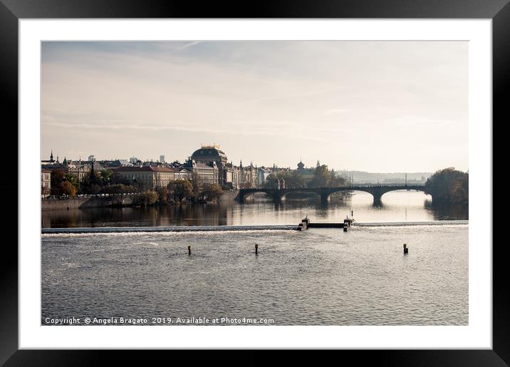 Prague view of the Vlatva river  Framed Mounted Print by Angela Bragato