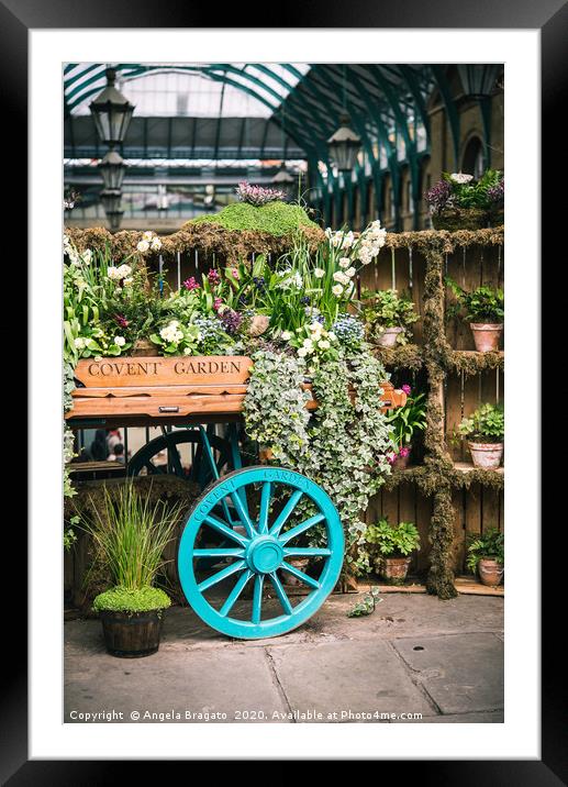 Covent Garden famous flower cart in spring Framed Mounted Print by Angela Bragato