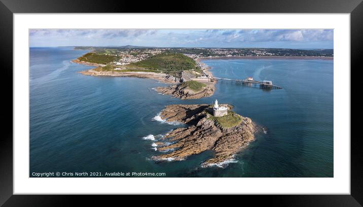 Mumbles Lighthouse, annd the Gower Coast. Framed Mounted Print by Chris North