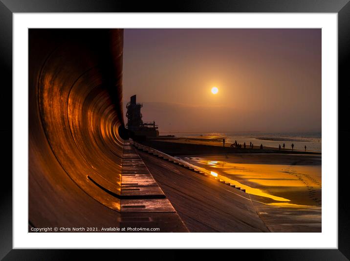 Sunset at Redcar beach. Framed Mounted Print by Chris North