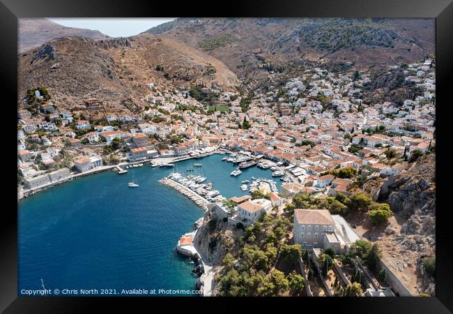 Hydra harbour and marina. Framed Print by Chris North