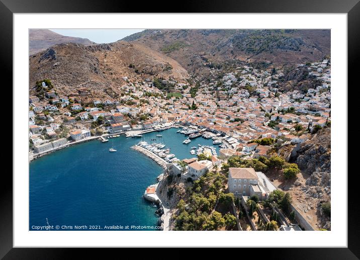Hydra harbour and marina. Framed Mounted Print by Chris North