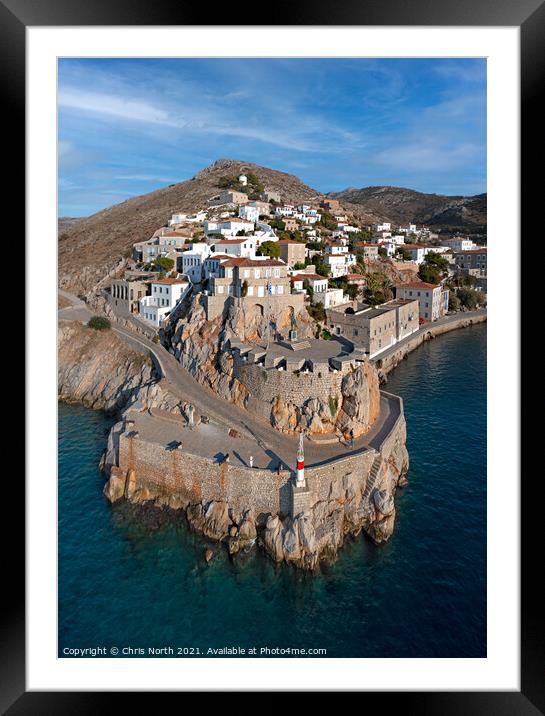 Hydra harbour and fortifications. Framed Mounted Print by Chris North