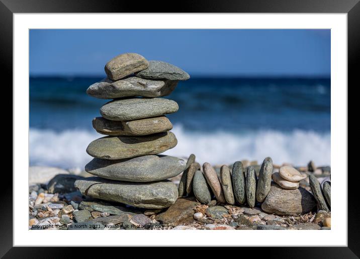 Beach Cairn Framed Mounted Print by Chris North