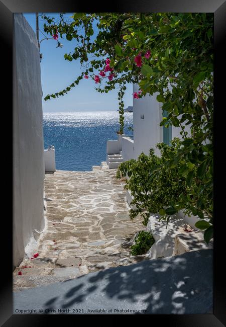 Backstreet seen in Platis Gialos, Sifnos, Greek Islands.  Framed Print by Chris North