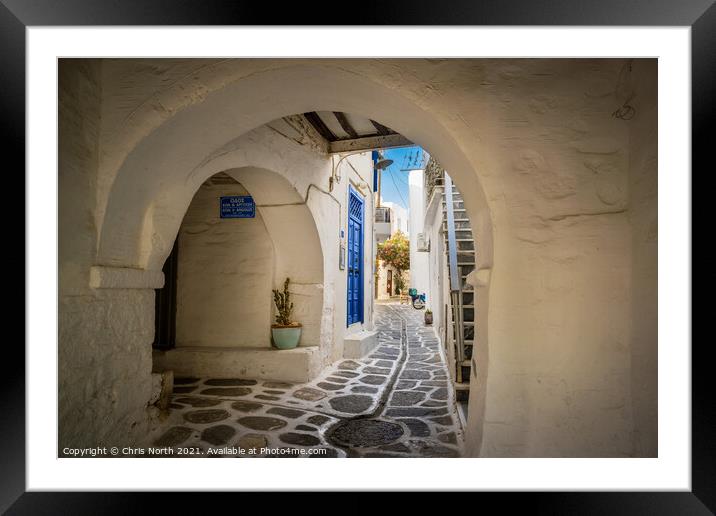 The back streets ofold  Paros town Framed Mounted Print by Chris North