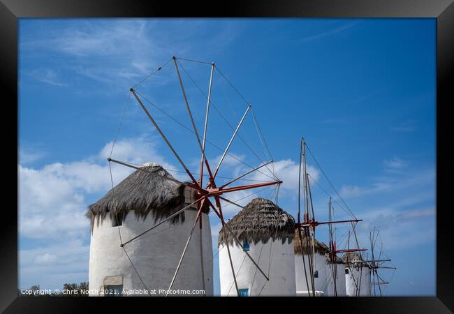 Windmills of Mykonos. Framed Print by Chris North