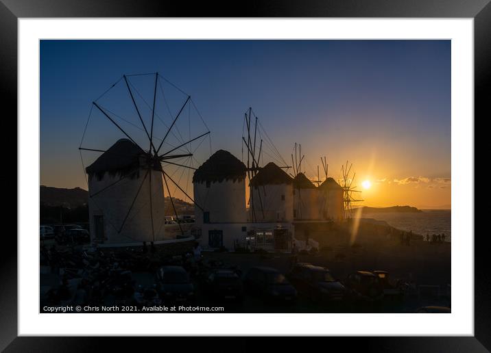 Sunset over the Windmills of Mykonos. Framed Mounted Print by Chris North