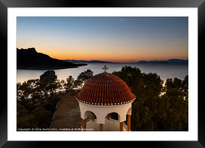 Church of Agios Sozon at Sunset. Framed Mounted Print by Chris North