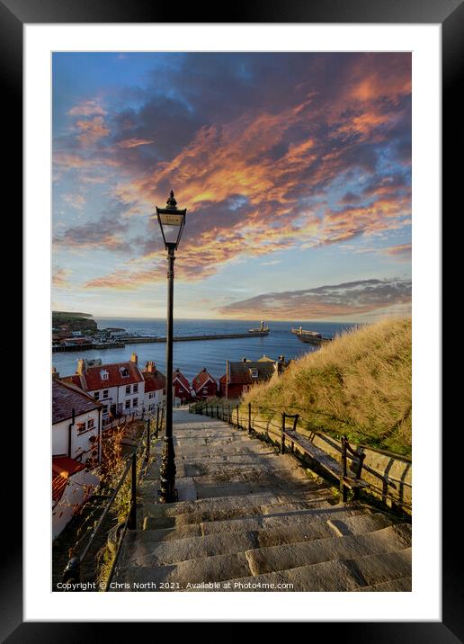 Whitby, the 199 steps at sunset. Framed Mounted Print by Chris North