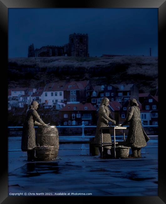 The Whitby Herring girls statue at dusk. Framed Print by Chris North