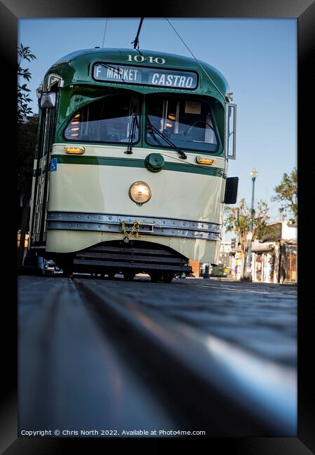 San Francisco trolley bus on California Street. Framed Print by Chris North