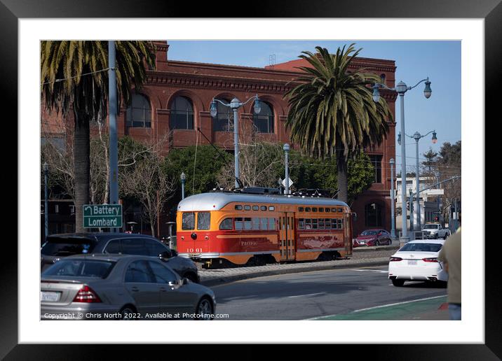 Trolley bus driving on the Embarcadero, San Francisco. Framed Mounted Print by Chris North