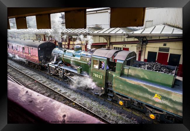 Steam engine shunting, Worth Valley Railway station. Framed Print by Chris North